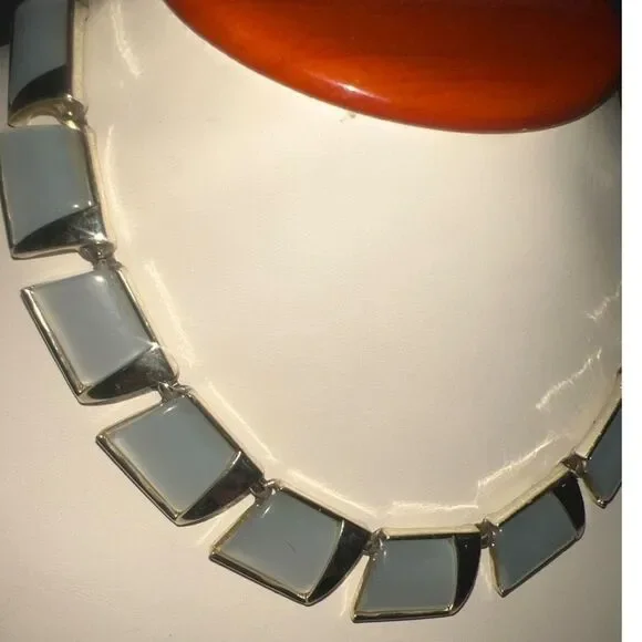 Vintage Charel Statement Necklace & Clip Earrings Set Jewelry White
